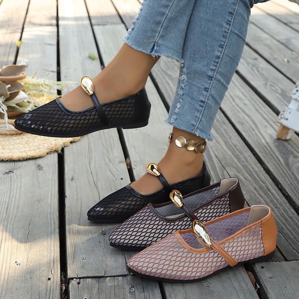 Damen Mesh Mary Jane Flats mit – Mesh Strap Metal Bewertung und Preis