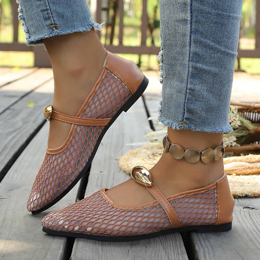 Damen Mesh Mary Jane Flats mit – Mesh Strap Metal Bewertung und Preis